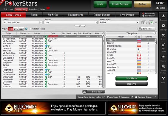 PokerStars Lobby